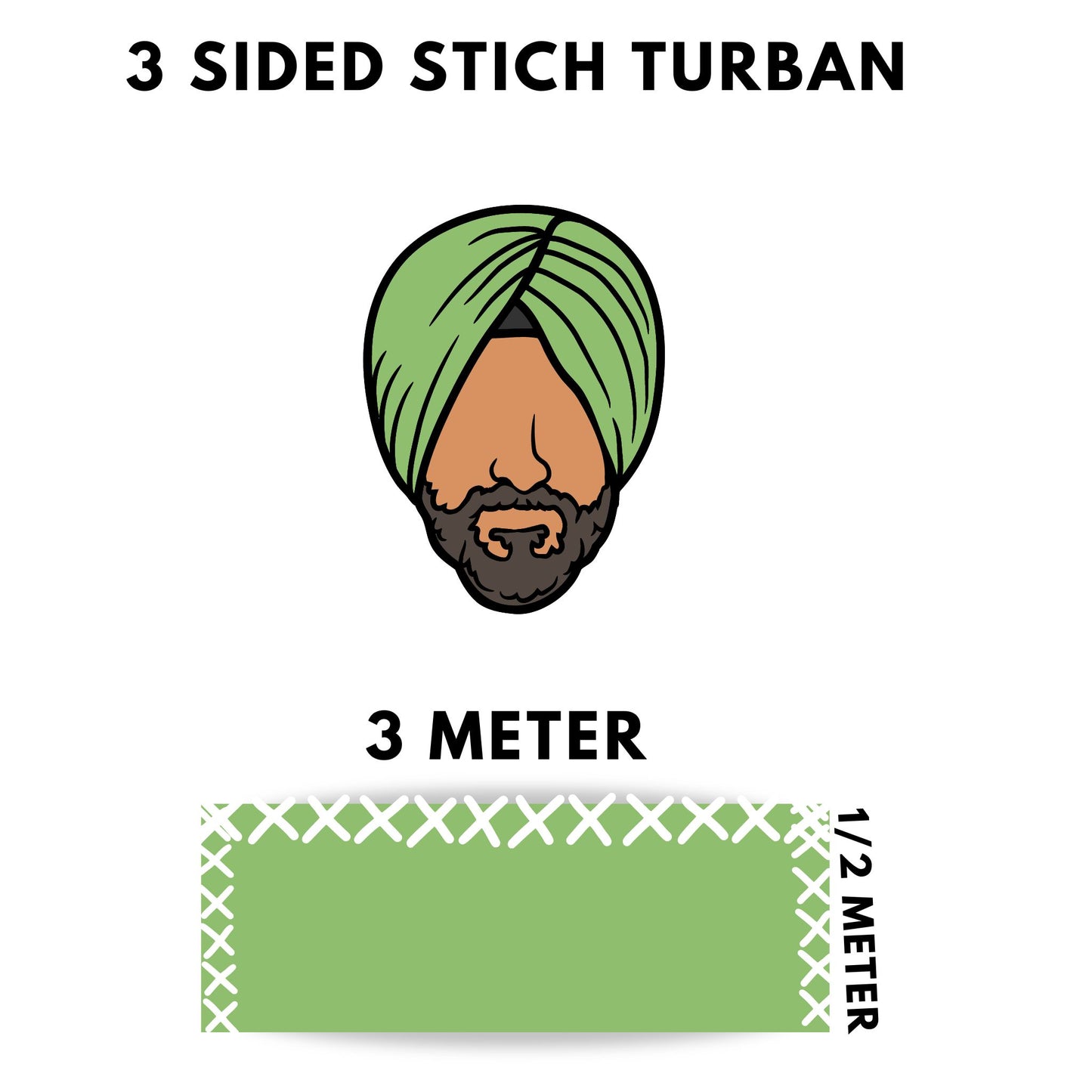 Turban 3 Meter/ 3 Sided Stich Turban