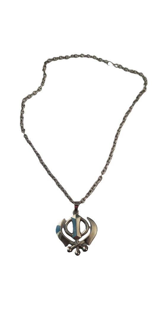 Big khanda Silver colour Chain with Khanda